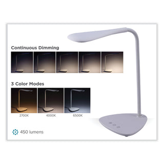 BLACK+DECKER Battery LED Dimmable Desk Lamp with Adjustable Color Temperature, 12.6" High, White (BOSVLED1820BD)