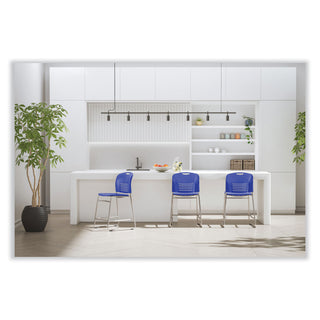 Safco® Vy Counter Height Chair, Supports Up to 350 lb, 25" Seat Height, Blue Seat, Blue Back, Silver Base (SAF4296BU)