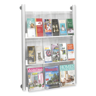 Safco® Luxe Magazine Rack, 9 Compartments, 31.75w x 5d x 41h, Clear/Silver, Ships in 1-3 Business Days (SAF4134SL)