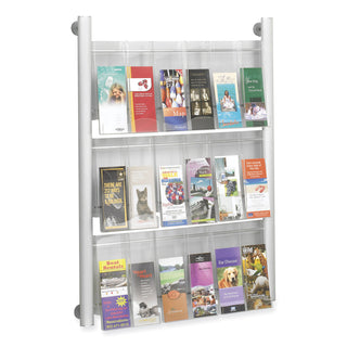 Safco® Luxe Magazine Rack, 9 Compartments, 31.75w x 5d x 41h, Clear/Silver, Ships in 1-3 Business Days (SAF4134SL)