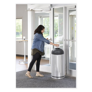 Safco® Dome Open Top Metal Indoor Trash Can, 15 Gallon, Chrome & Black (SAF9871)