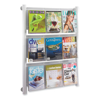 Safco® Luxe Magazine Rack, 9 Compartments, 31.75w x 5d x 41h, Clear/Silver, Ships in 1-3 Business Days (SAF4134SL)
