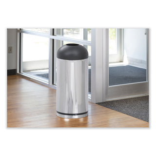 Safco® Dome Open Top Metal Indoor Trash Can, 15 Gallon, Chrome & Black (SAF9871)