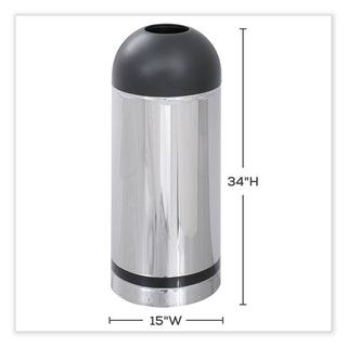 Safco® Dome Open Top Metal Indoor Trash Can, 15 Gallon, Chrome & Black (SAF9871)