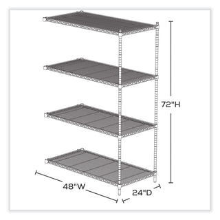Safco® Wire Shelving Industrial 4 Shelf Add On Unit, 48w x 24d x 72h, Gray (SAF5295GR) (SAF5295GR)