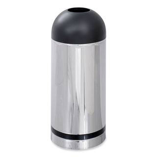 Safco® Dome Open Top Metal Indoor Trash Can, 15 Gallon, Chrome & Black (SAF9871)