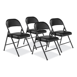 BASICS by NPS® 950 Series Vinyl Padded Steel Folding Chair, Supports Up to 250 lb, 17.75" Seat Height, Black, 4/Carton (NPS950)