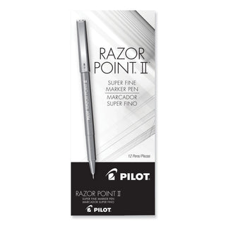 Pilot® Razor Point Stick Porous Point Marker Pen, 0.3mm, Black Ink/Barrel, Dozen (PIL11001)