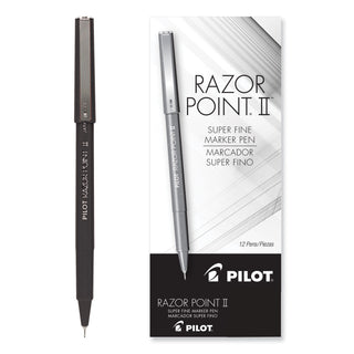 Pilot® Razor Point Stick Porous Point Marker Pen, 0.3mm, Black Ink/Barrel, Dozen (PIL11001)
