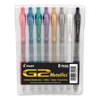 Pilot® G2 Metallics Retractable Gel Pen, Fine 0.7mm, Assorted Ink/Barrel, 8/Pack (PIL34405)