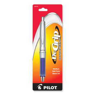 Pilot® Dr. Grip Center of Gravity Retractable Ballpoint Pen, 1mm, Black Ink, Silver/Navy Barrel (PIL36181)