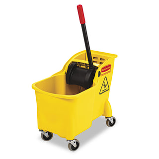 Rubbermaid® Commercial Tandem 31-Quart Bucket/Wringer Combo, Reverse, Yellow (RCP7380YEL)
