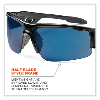 ergodyne® Skullerz Dagr Safety Glasses, Black Nylon Impact Frame, Blue Mirror Polycarbonate Lens (EGO52092)