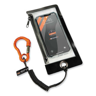 ergodyne® Squids 3156 Coiled Tool Lanyard with Carabiner, 2 lb Max Work Capacity, 12" to 48", Black/Orange (EGO19161)