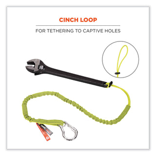 ergodyne® Squids 3100 Lanyard w/Aluminum Carabiner + Cinch-Loop, 10 lb Max Work Capacity, 35" to 45", Lime (EGO19003) (150-19003)
