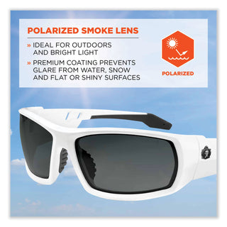 ergodyne® Skullerz Odin Safety Glasses, White Nylon Impact Frame, Polarized Smoke Polycarbonate Lens (EGO50231)