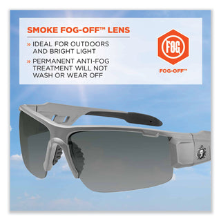 ergodyne® Skullerz Dagr Safety Glasses, Matte Gray Nylon Impact Frame, Anti-Fog Smoke Polycarbonate Lens (EGO52133)