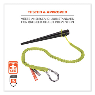 ergodyne® Squids 3100 Lanyard w/Aluminum Carabiner + Cinch-Loop, 10 lb Max Work Capacity, 35" to 45", Lime (EGO19003) (150-19003)