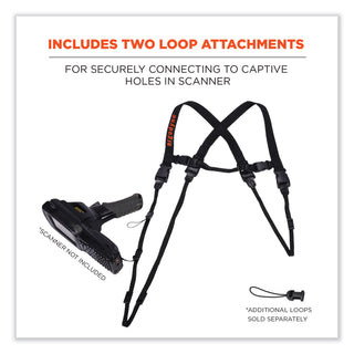 ergodyne® Squids 3132 Barcode Scanner Lanyard Harness, Small: 13" Arm Strap, 32" Long Lanyard Strap, Black (EGO19163)
