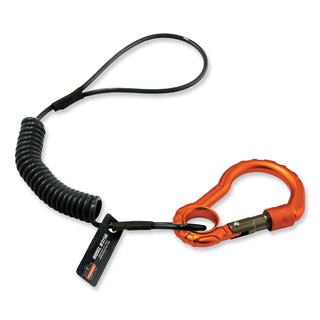 ergodyne® Squids 3156 Coiled Tool Lanyard with Carabiner, 2 lb Max Work Capacity, 12" to 48", Black/Orange (EGO19161)