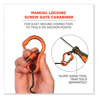 ergodyne® Squids 3156 Coiled Tool Lanyard with Carabiner, 2 lb Max Work Capacity, 12" to 48", Black/Orange (EGO19161)