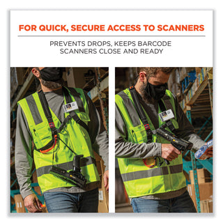 ergodyne® Squids 3138 Padded Barcode Scanner Lanyard Harness, 33" Arm Straps,18.5" Lanyard,Black/Orange/Gray,Ships in 1-3 Business Days (EGO19189)