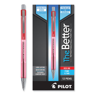 Pilot® Better Retractable Ballpoint Pen, Fine 0.7mm, Red Ink, Translucent Red Barrel, Dozen (PIL30002)