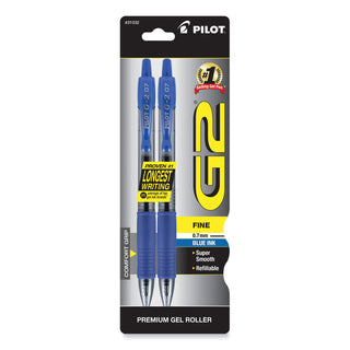 Pilot® G2 Premium Retractable Gel Pen, 0.7mm, Blue Ink, Smoke Barrel, 2/Pack (PIL31032)