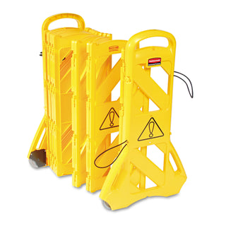 Rubbermaid® Commercial Portable Mobile Safety Barrier, 16 Panels, 2 Wheels, Bright Yellow (RUB9S1100YEL)