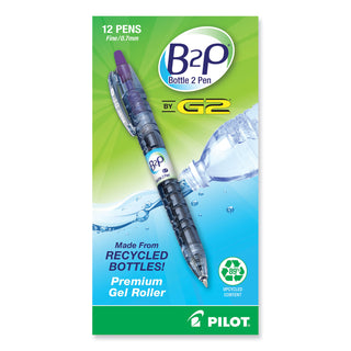 Pilot® B2P Bottle-2-Pen Recycled Retractable Gel Pen, 0.7mm, Purple Ink, Translucent Blue Barrel (PIL31622)