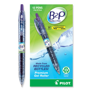 Pilot® B2P Bottle-2-Pen Recycled Retractable Gel Pen, 0.7mm, Purple Ink, Translucent Blue Barrel (PIL31622)