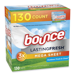Bounce® Fabric Softener Sheets, Outdoor Fresh and Clean, 130 Sheets/Box, 3 Boxes/Carton (PGC05151)