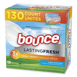 Bounce® Fabric Softener Sheets, Outdoor Fresh and Clean, 130 Sheets/Box, 3 Boxes/Carton (PGC05151)