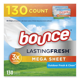 Bounce® Fabric Softener Sheets, Outdoor Fresh and Clean, 130 Sheets/Box, 3 Boxes/Carton (PGC05151)