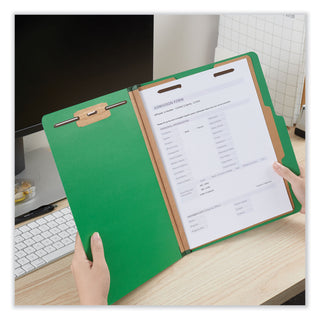 Universal® Bright Colored Pressboard Classification Folders, 2" Expansion, 1 Divider, 4 Fasteners, Letter Size, Emerald Green, 10/Box (UNV10202)