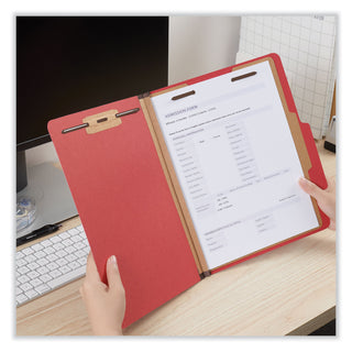 Universal® Bright Colored Pressboard Classification Folders, 2" Expansion, 1 Divider, 4 Fasteners, Letter Size, Ruby Red, 10/Box (UNV10203)