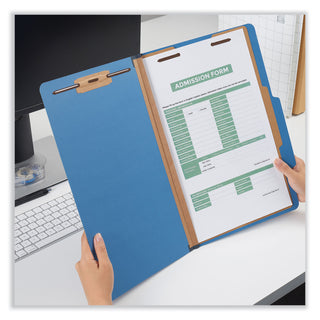 Universal® Bright Colored Pressboard Classification Folders, 2" Expansion, 1 Divider, 4 Fasteners, Legal Size, Cobalt Blue, 10/Box (UNV10211)