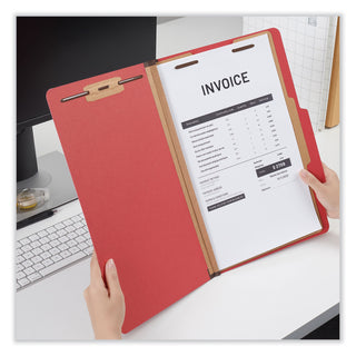 Universal® Bright Colored Pressboard Classification Folders, 2" Expansion, 1 Divider, 4 Fasteners, Legal Size, Ruby Red Exterior, 10/Box (UNV10213)