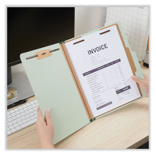 Universal® Four-Section Pressboard Classification Folders, 2" Expansion, 1 Divider, 4 Fasteners, Letter Size, Gray-Green, 10/Box (UNV10253)