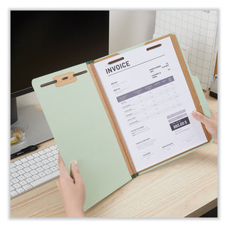 Universal® Eight-Section Pressboard Classification Folders, 3" Expansion, 3 Dividers, 8 Fasteners, Letter Size, Gray-Green, 10/Box (UNV10293)