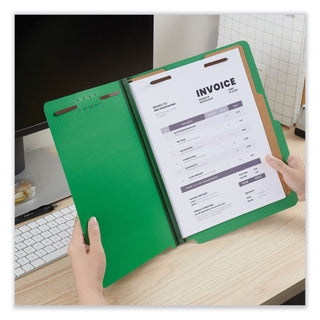 Universal® Bright Colored Pressboard Classification Folders, 2" Expansion, 2 Dividers, 6 Fasteners, Letter Size, Emerald Green, 10/Box (UNV10302)