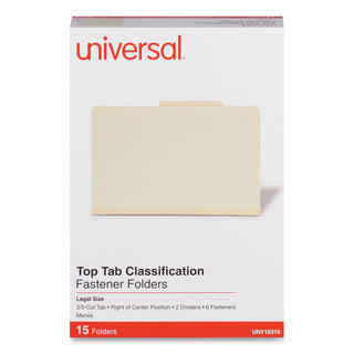 Universal® Six-Section Classification Folders, 2" Expansion, 2 Dividers, 6 Fasteners, Legal Size, Manila Exterior, 15/Box (UNV10310)