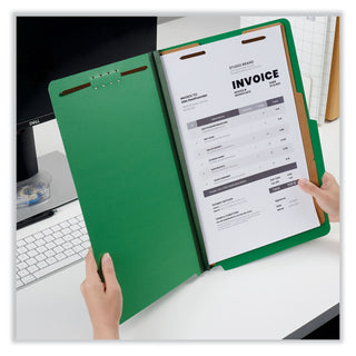 Universal® Bright Colored Pressboard Classification Folders, 2" Expansion, 2 Dividers, 6 Fasteners, Legal Size, Emerald Green, 10/Box (UNV10312)