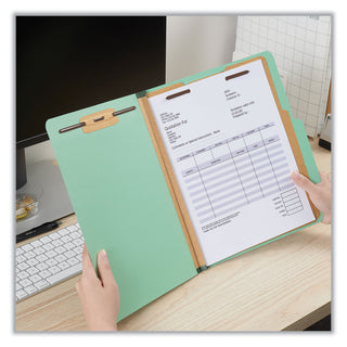Universal® Six-Section Classification Folders, Heavy-Duty Pressboard Cover, 2 Dividers, 6 Fasteners, Letter Size, Light Green, 20/Box (UNV10407)