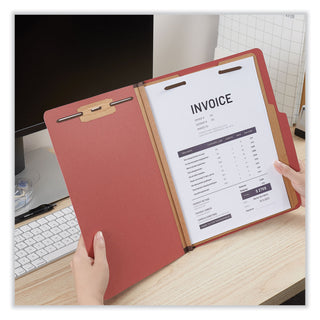 Universal® Six-Section Classification Folders, Heavy-Duty Pressboard Cover, 2 Dividers, 6 Fasteners, Letter Size, Brick Red, 20/Box (UNV10408)