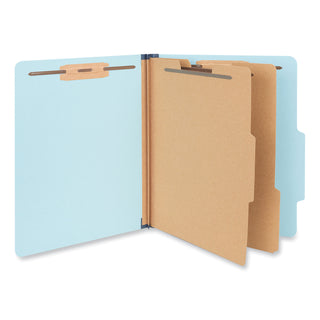 Universal® Six-Section Classification Folders, Heavy-Duty Pressboard Cover, 2 Dividers, 6 Fasteners, Letter Size, Light Blue, 20/Box (UNV10409)