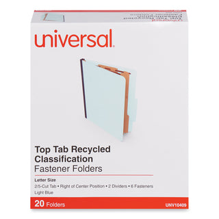 Universal® Six-Section Classification Folders, Heavy-Duty Pressboard Cover, 2 Dividers, 6 Fasteners, Letter Size, Light Blue, 20/Box (UNV10409)