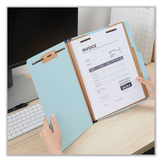Universal® Six-Section Classification Folders, Heavy-Duty Pressboard Cover, 2 Dividers, 6 Fasteners, Letter Size, Light Blue, 20/Box (UNV10409)