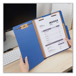 Universal® Six-Section Pressboard Classification Folders, 2.5" Expansion, 2 Dividers, 6 Fasteners, Letter Size, Blue, 10/Box (UNV10410)