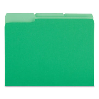 Universal® Deluxe Colored Top Tab File Folders, 1/3-Cut Tabs: Assorted, Letter Size, Green/Light Green, 100/Box (UNV10502)